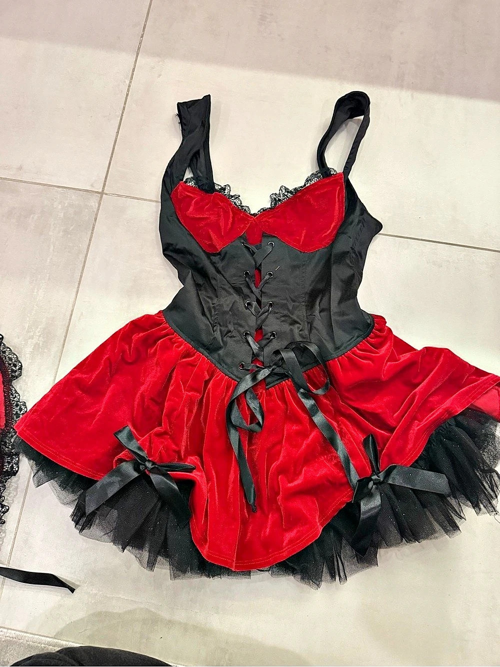 Sexy Red Hood Costume Mini Dress Costume in Red & Black Like New Size S